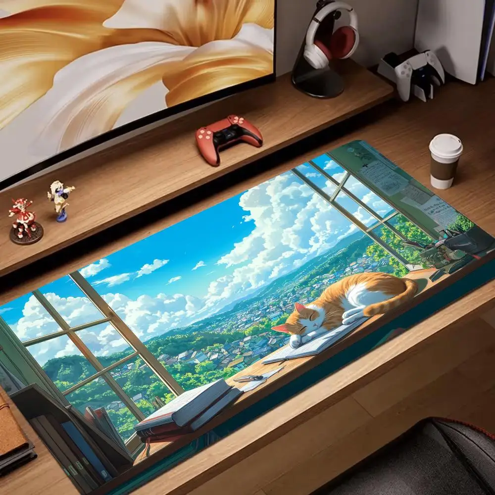 Pc Gaming Orange - Yaz Manzarası ve Turuncu Kedi Mouse