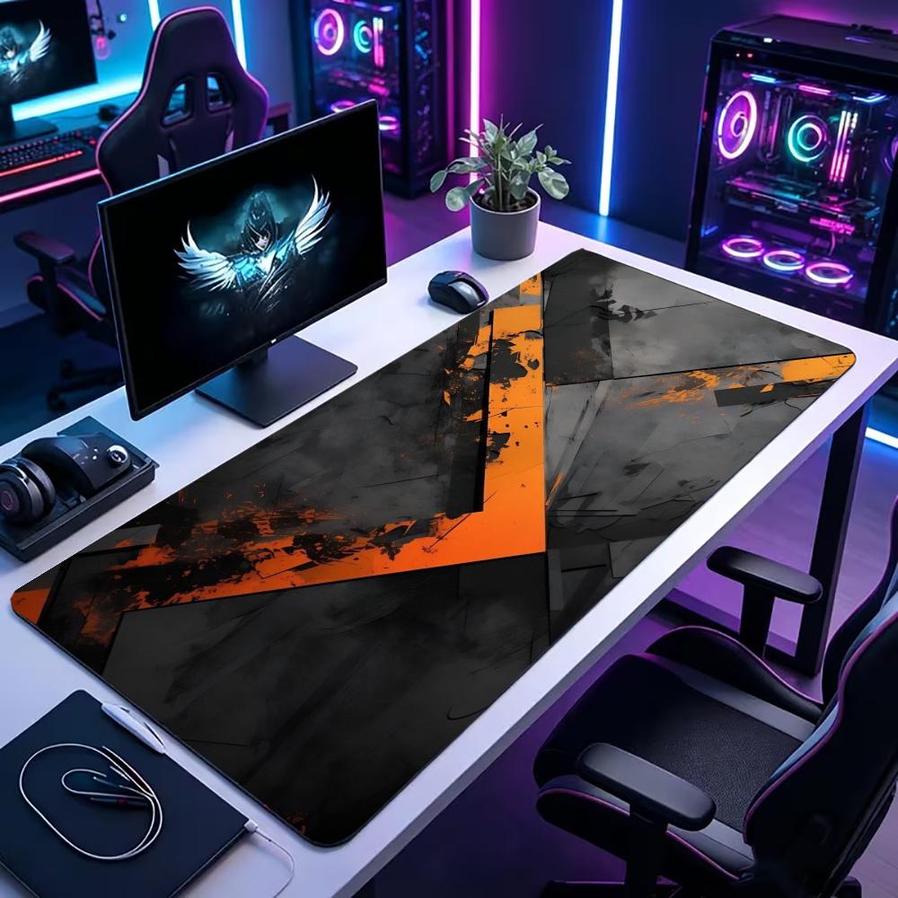 Pc Gaming Orange - Siyah Turuncu Çatlak Geometrik Büyük Masa