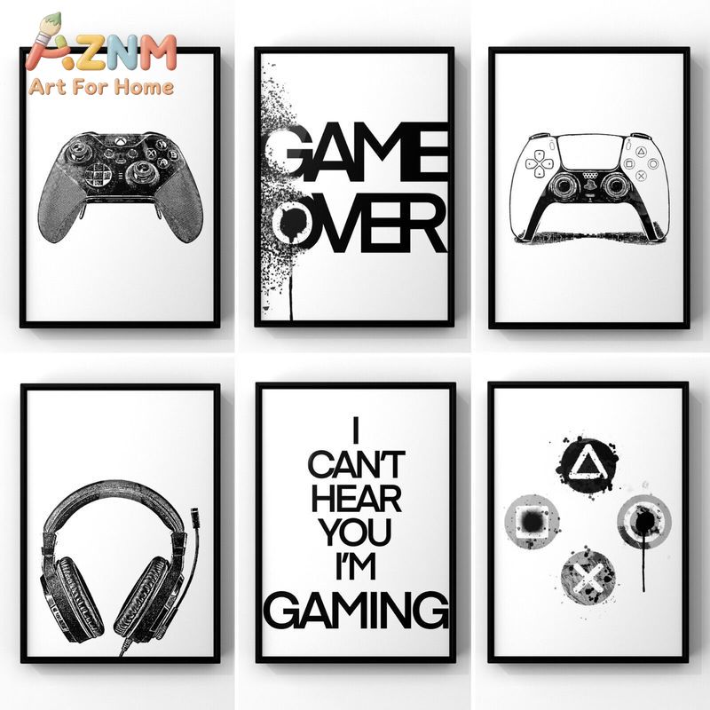Gaming Headset - AZNM Siyah Beyaz Oyun Kanvas Duvar
